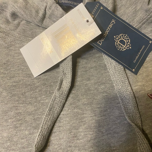 NWT Democracy Pull Over High Collar, Embroidery Front & Sleeve Gray Pink Purple - Picture 3 of 9